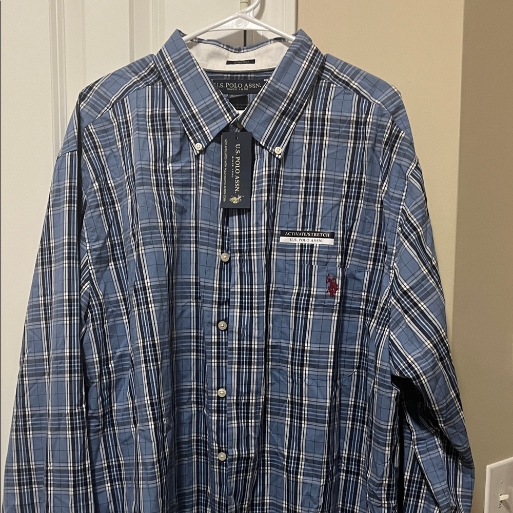 U.S. Polo Assn. Blue and White Plaid Shirt NWT
